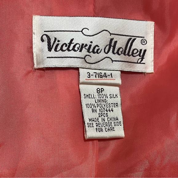 Victoria Holley size 8 Petite peach coral silk jacket dress set suit - Picture 13 of 13